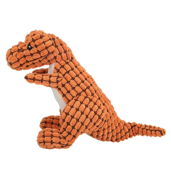 Squeaky Toy Teeth Cleaning Bite Resistant Interactive Dinosaur Shape Plush Puppy Chew Toy for Small Medium Pets Orange S