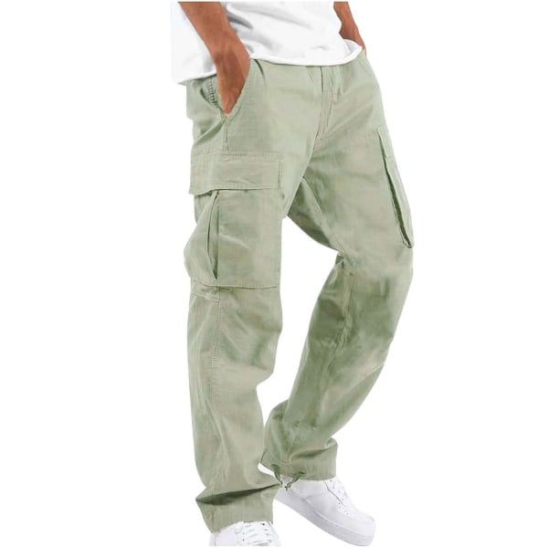 Dragsko för män med flera fickor i polyester cargobyxor ljusgröna M