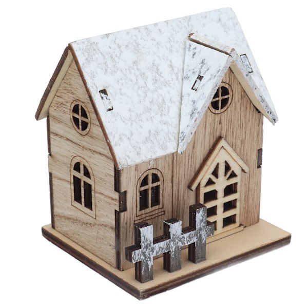 Dockhus Jul LED-ljus Trähus DIY Lysande Miniatyr Dollhouse Xmas Ornaments Tillbehör