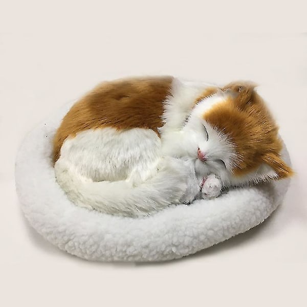 Söt simulering sovande katt/hund plyschdocka med bo som andas fluffig katt/hund D