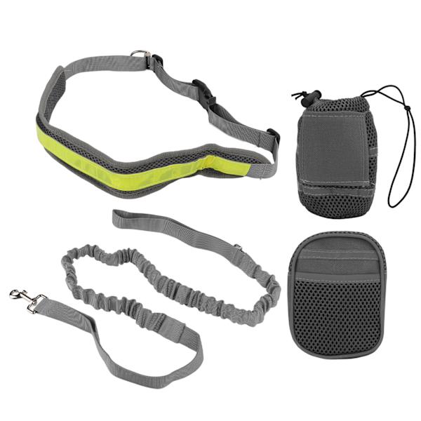 Hundtrening Midjebelt Justerbart Refleks Elastisk Handsfree Hundsele for Løping Gå Vandring Grå