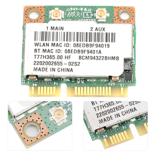 Trådløst Netværkskort Bluetooth 4.0 Adapter BCM943228 T77H365.00 HF 300M 802.11a/B g/n