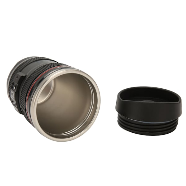 Kameralins kaffemugg i rostfritt stål Fotograf Kameramugg Travel kaffekopp med lock för män kvinnor Rostfritt stål innerfoder Svart