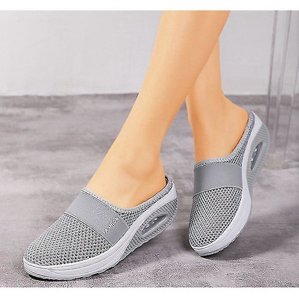 Andningsbara grå mesh dam casual slip-on skor EU 42