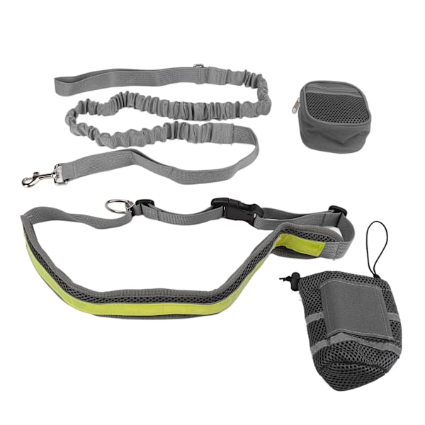 Hundtrening Midjebelt Justerbart Refleks Elastisk Handsfree Hundsele for Løping Gå Vandring Grå