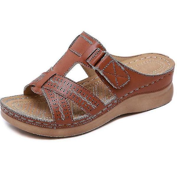 Ortopædiske Platform Sandaler til Kvinder - Brune Åbne Tå Slippers