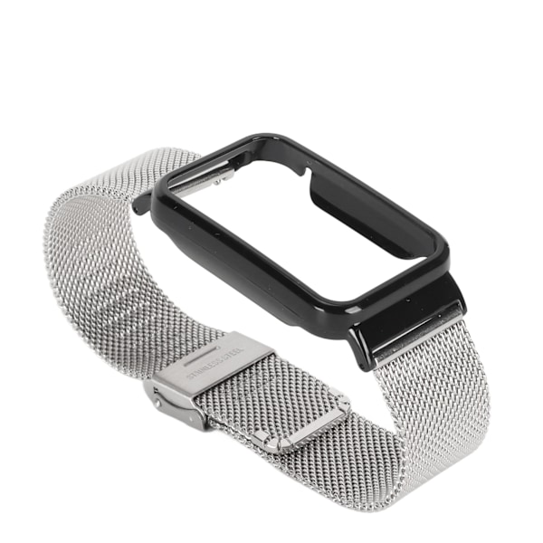 Mesh-rem i rustfrit stål med sort stødfangeretui som erstatning tilbehør Passer til Mi Band 7 Pro Sølv