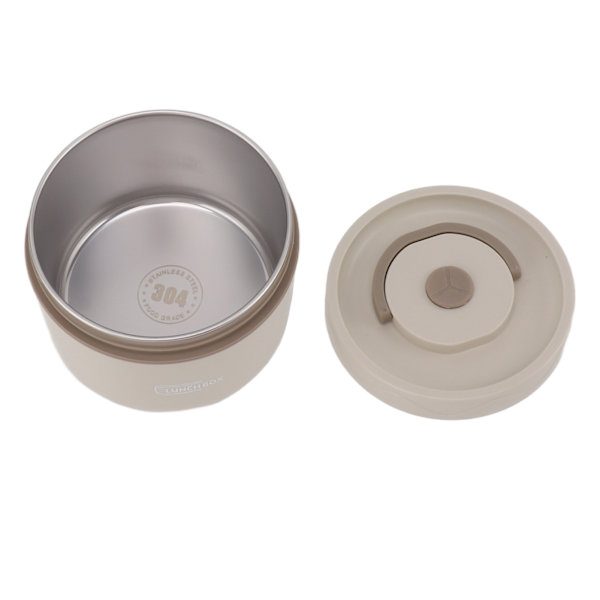 550 ml Isolerte Bento Lunchboks i Rustfritt Stål, Stabelbar 2-lags Rund Bento Lunchboks i Rustfritt Stål, Lekkasikkert Matbeholder, Isolerende Stil, Kremblank