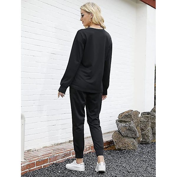 Svart 3XL loungewear-set för kvinnor med fickor - Lös passform tvådelad