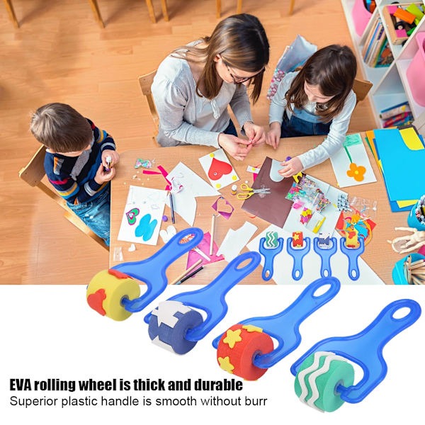 4pcs Kids DIY Painting Tools EVA Sponge Roller Paint Brush Graffiti Tool (Blue Handle)