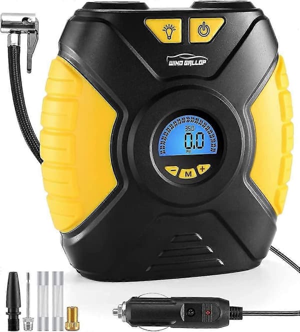 Bärbar luftkompressor elektrisk däckpump mini bärbar 12v luftkompressor bilcykelpump med tryckmätare, ventiladaptrar och LED