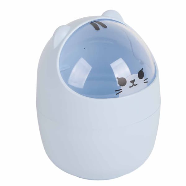 Mini Trash Can Cute Appearance Large Opening Table Plastic Dustbin Detachable Waste Bin with Lid Blue