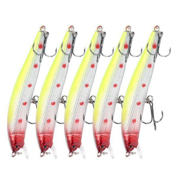 5 stk Kunstig Simulering Minnow Langkast Agnsnelle med Treble Hook Fisketilbehør 3#