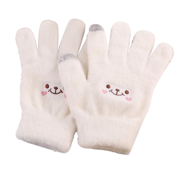 Vinter Touch Screen Hanske Smile Face Design Elastisk termisk varm strikket hanske for kvinner Jenter Hvit