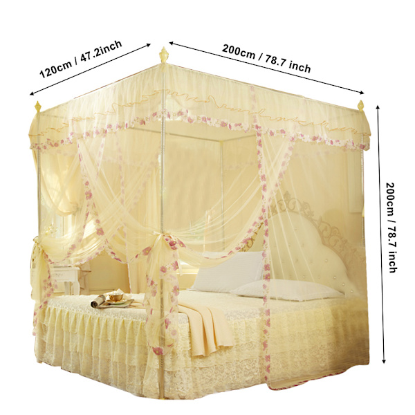 Luksus Prinsessa 3 Sivuaukkoa Tolppavuode Verho Baldakiini Mosquito Net Sängi Verhot (Keltainen S)