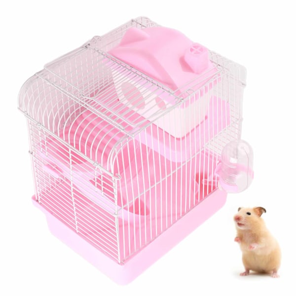 2-vånings hamsterbur Stort utrymme Högt chassi Design Hamster Habitatbur för husdjurshamster Smådjur Rosa