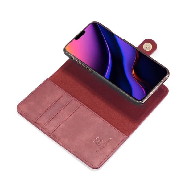 DG.MING Kompatibel med iPhone 11 Pro Max Split Læder Pung Etui - Rød Röd red