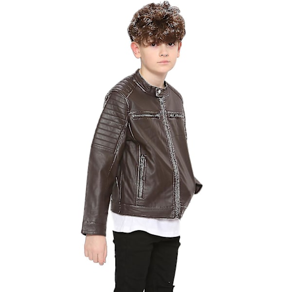 Mörkbrun Pojk Motorcykel Biker PU Läderjacka (9-10 År)