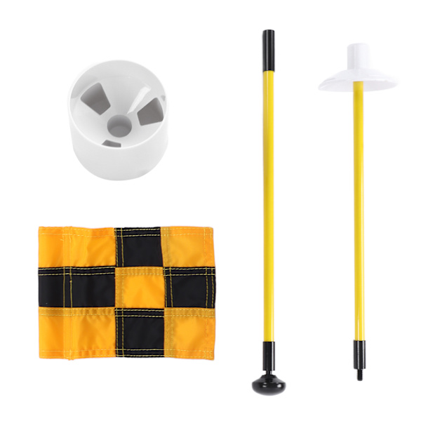 Golf flagstang Bærbar 3 fod Golf flagstang Flag hul Cup Sæt 2 sektioner Design til indendørs udendørs Gul og sort gitter