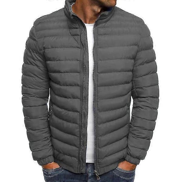 Män Lättviktig Bubble Coat Pufferjacka Quiltad Vadderad Ytterkläder Grey L