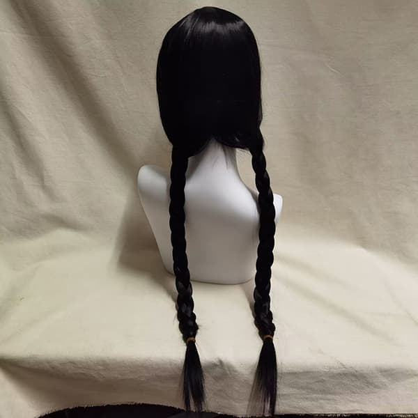 Cosplayperuk Lång Svart Flätad Peruk med Lugg Black