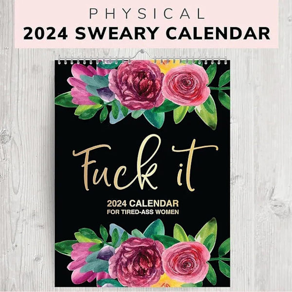 2024 Wall Sweary Calendar with Hook Funny Monthly Swear Words Hängande kalender Skrivbordskalender för trötta kvinnor 8,3 X 10,6 tum