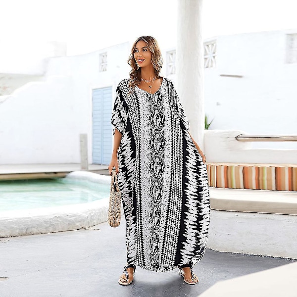 Etninen käärmeennahka-raidallinen kaftan-rantamekko
