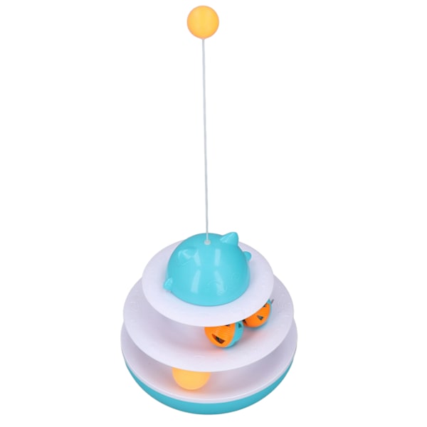 Cat Turntable Toy 2 Level Interactive Exercise Kitten Track Tower Pusselleksak med Rolling BallLake Blue