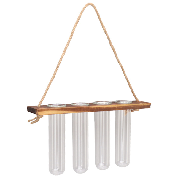1-kerroksinen 4-reikäinen Kasvien lisääntymisasema Seinälle ripustettava kasvi terrarium puutelineellä Mini-koeputki Retro väri