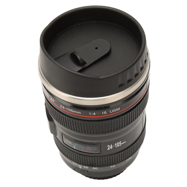Kameralins kaffemugg i rostfritt stål Fotograf Kameramugg Travel kaffekopp med lock för män kvinnor Rostfritt stål innerfoder Svart