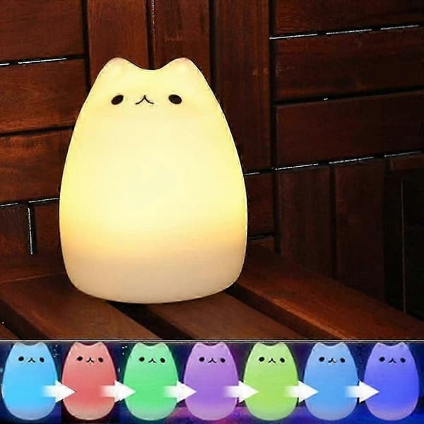 【LD】Søt katt LED nattlys silikon kattelys USB-lading varmt hvitt lys