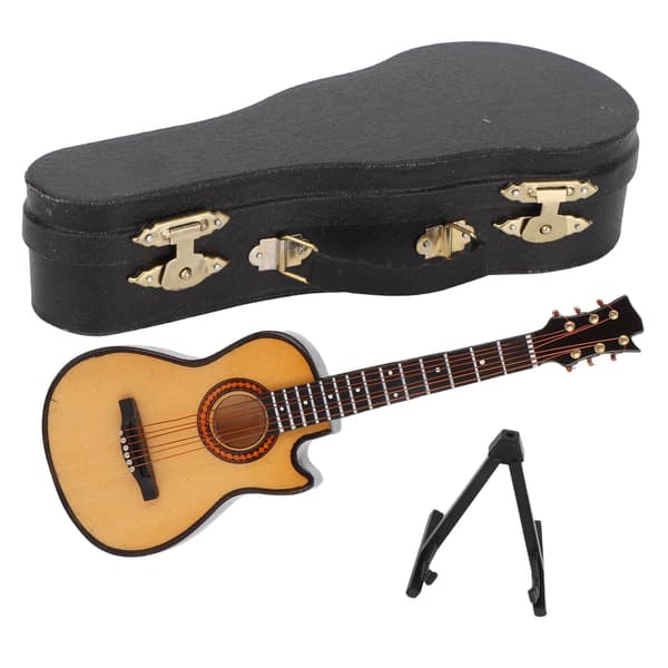 Miniatyr Gitarr Modell Trä Mini Musikinstrument Gitarr Replika med Ställ OrnamentM