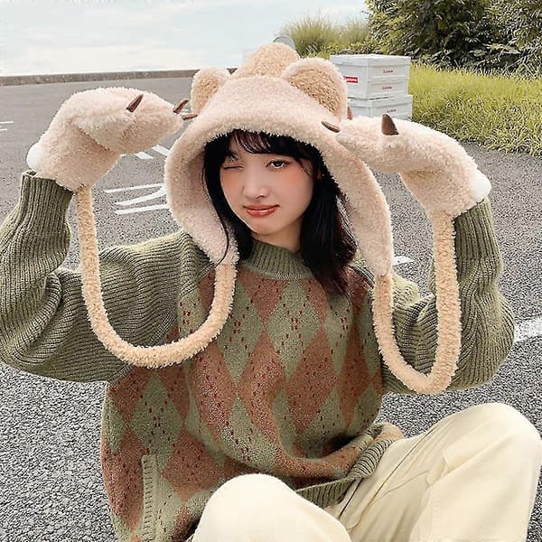 Ett stykke skjerf katteøre lue hodevarmer fleece vinterlue skjerf hansker sett Camel