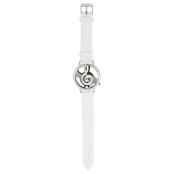 Kvarts analog parklocka Rund ihålig musiknotskiva PU-armbandsur (vitt band)