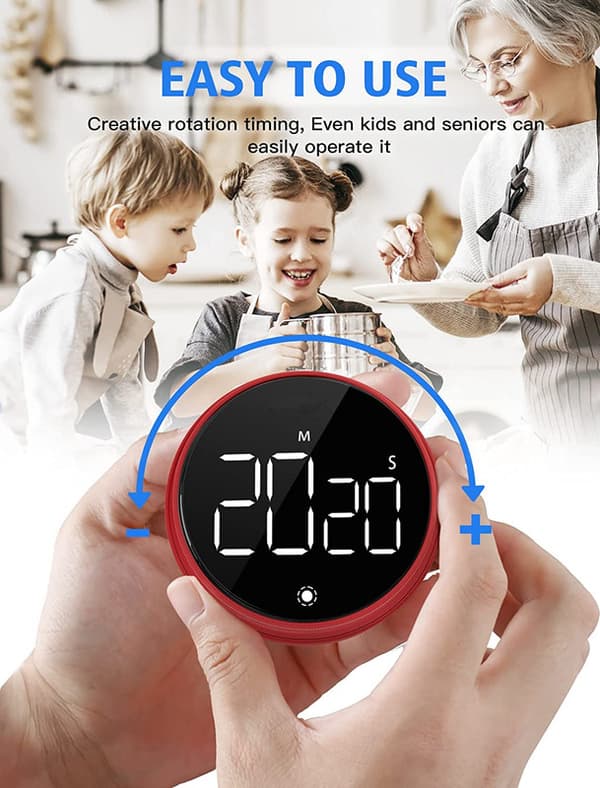 Digital Timer med Magnet og LED-skjerm - Kjøkkentimer / Eggetimer Red
