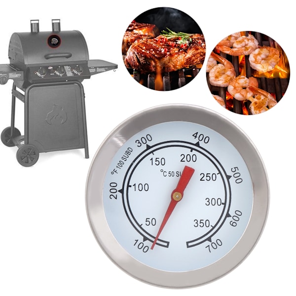 100~700℉ Grilltermometer i rustfritt stål Temperaturmåler Analog urskive Dobbel skala