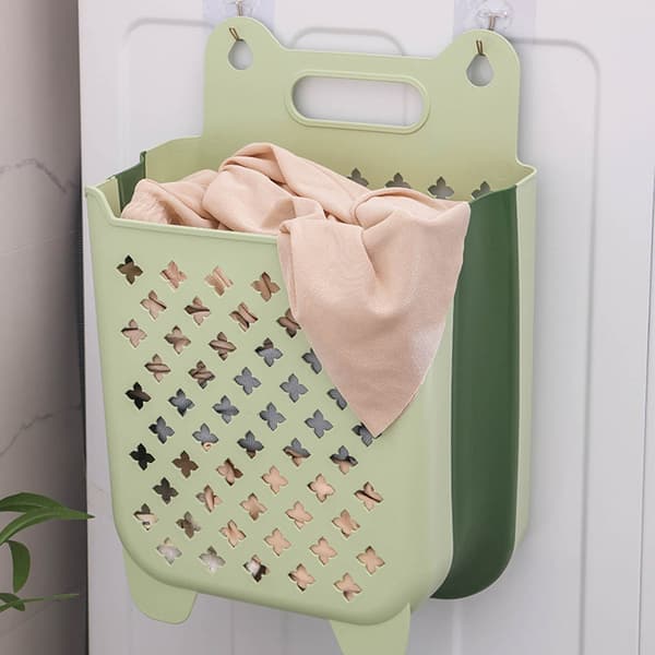 Wall Mounted Foldable Laundry Basket Large Capacity Hanging Foldable Laundry Hamper for Home Green L