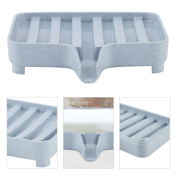 Wheat Straw Soap Sponge Drainage Storage Box Holder Bathroom Kitchen (Blue)