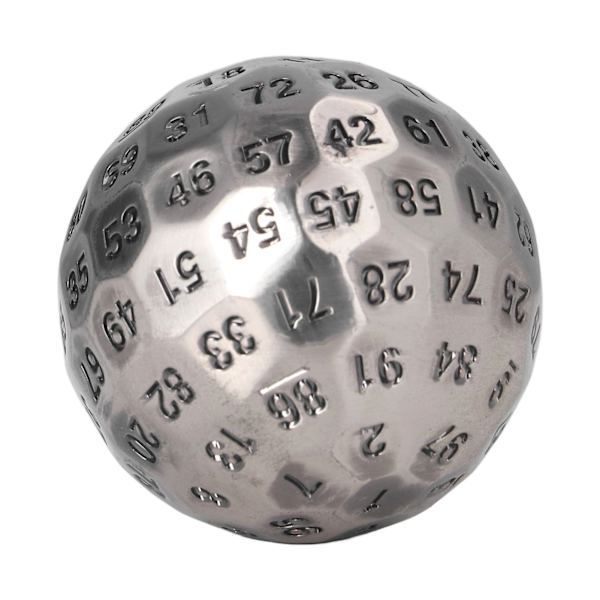 Polyedriska metalltärningar Utsökt tunga 100-sidiga rollspelstärningar för bordsbrädespel 2 in diameter silver