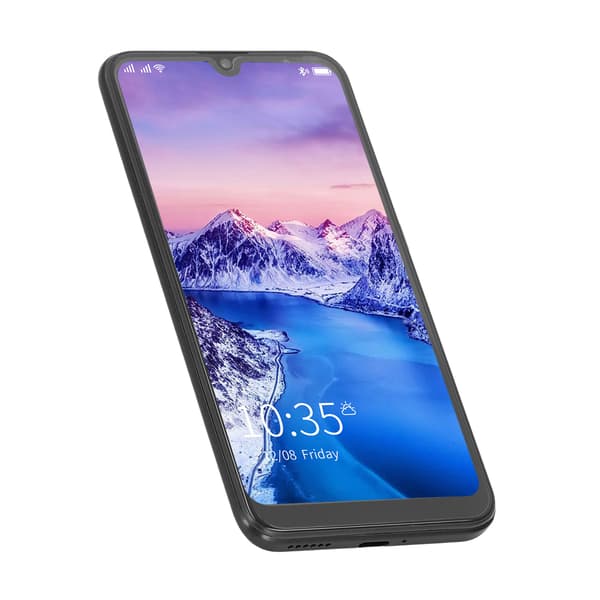 Android 10 smartphone, 6,26 tommer, ansigtsgenkendelse, 4 GB RAM, 64 GB ROM, sort