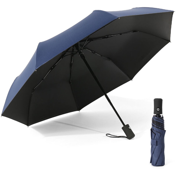 Dual Purpose 8 Bone Trifold svart plastparaply, helautomatiskt, sol- och regnbeständigt, marinblått