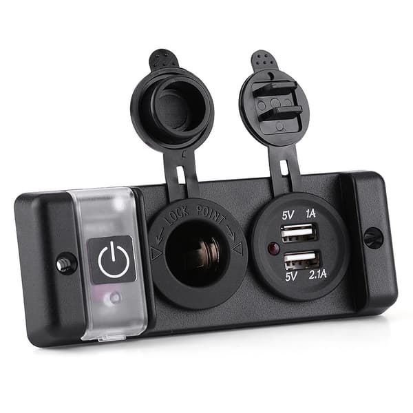 12V Waterproof Cigarette Lighter Dual USB Power Socket Switch Panel for Car RV Marine Boat