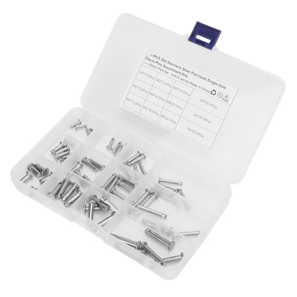 12 Storlekar Rostfritt Stål Clevis Stift Enkelt Hål Platt Huvud T-Form Runda Stift Sortiment Kit för Bil 60st