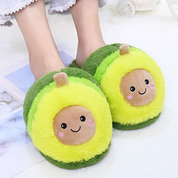 Avokado tofflor Frukt plysch tofflor Halkfria Slitstarka Lovely Home Tofflor Vinter inomhus Varma tofflor