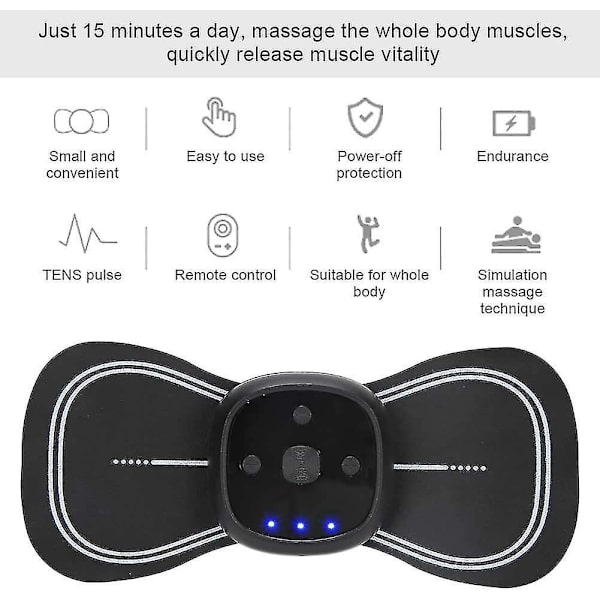 Ems axel nacke rygg mini massager bioelektrisk akupunkturplatta - bärbar sladdlös massage (2 st, svart)