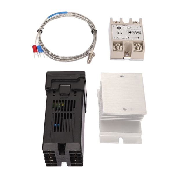 Digital PID Termostat Set Termoelement Kylfläns Relä Temperaturregulator Set med fäste för Farm Chicken House 25A