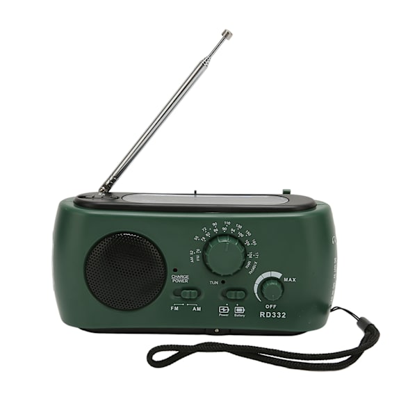 Solar Handvev Radio Multifunktion Uppladdningsbar nödradio med ficklampa funktion för utomhuscamping Vandring Green
