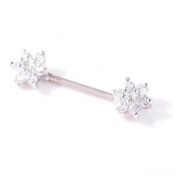 Sexiga kroppspiercing smycken Kirurgiskt stål Zirkon Blomma Nippel Ring (Silver)