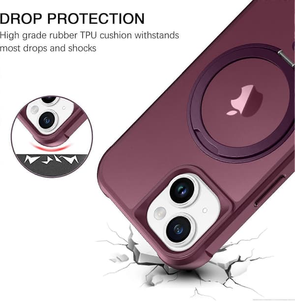 TIANYING Magnetisk iPhone 14 Plus-deksel, Mobildeksel iPhone 14 Plus [Kompatibel med MagSafe] Roterbar Ringholder Stativ Design Støtsikker Himmelblå Wine Red