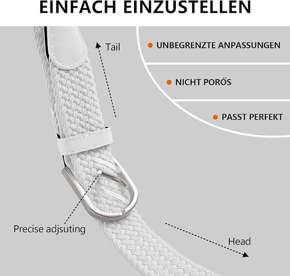Herrbälte, elastiskt flätat bälte unisex herr damer flätat elastiskt stretchvävt bälte 33 mm (1,25 tum) vit